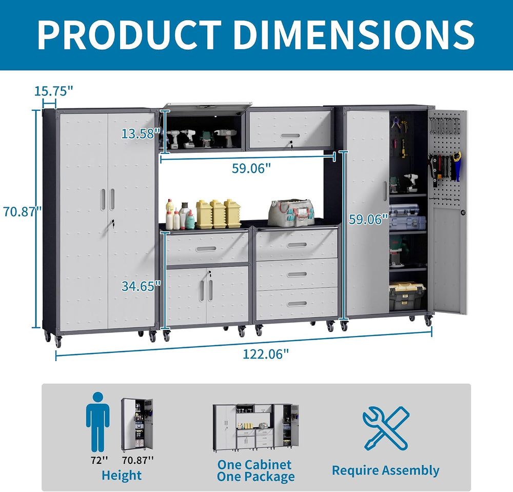 6-Piece Garage Storage Cabinets System Heavy Duty Workshop Set Includes Wall-...