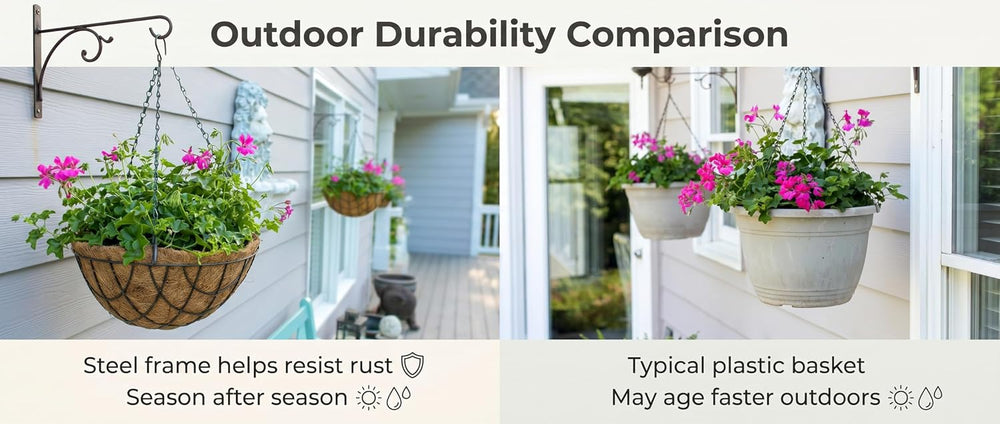 Kingbuy 12 Inch Metal Hanging Planter Basket 2 Pack - with Coconut Fiber Line...