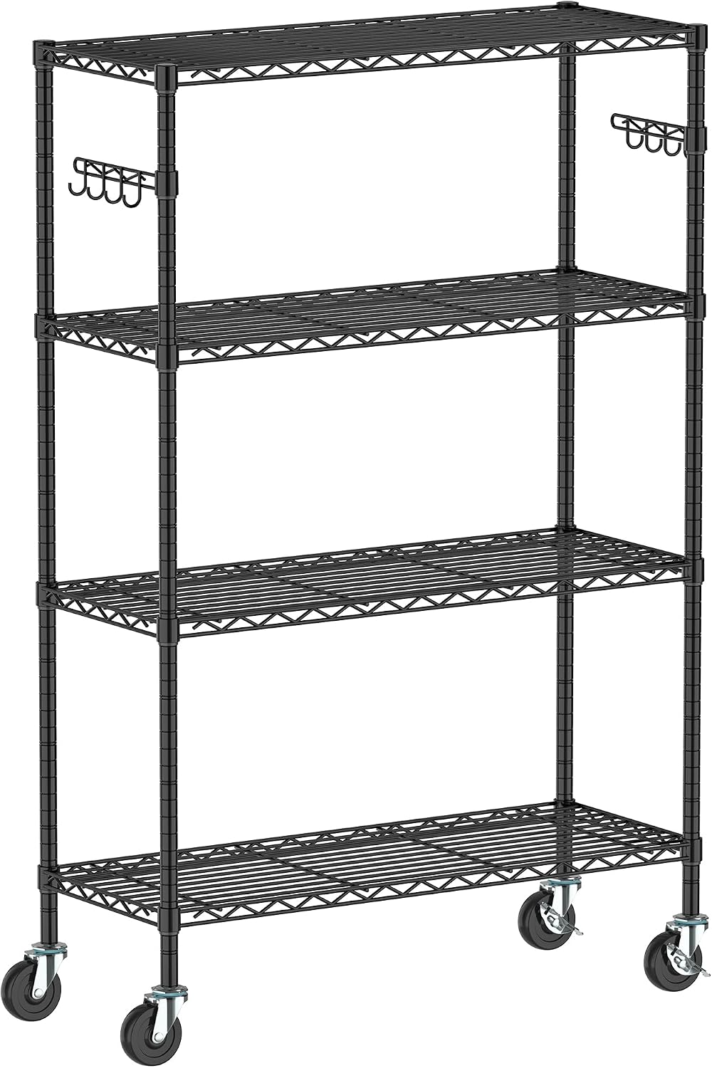 Folews 4-Tier Shelving Unit with Wheels, Metal Rolling Storage Shelves