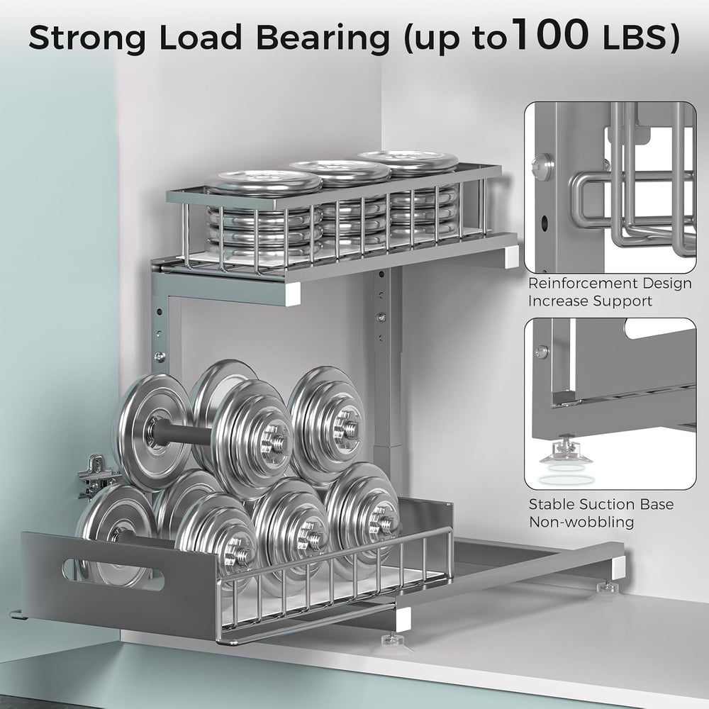 2-Pack L-Shaped Under Sink Organizer, 2-Tier Pull-out Cabinet Rack