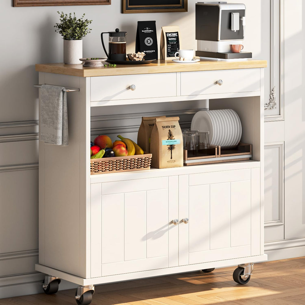 knoworld Rolling Kitchen Island with Storage Cabinet, 35.4'' Width Ki...