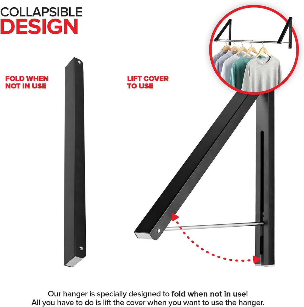 Double Foldable Clothing Rack w/ Extension Rod, Wall-Mounted Retractable Clot...