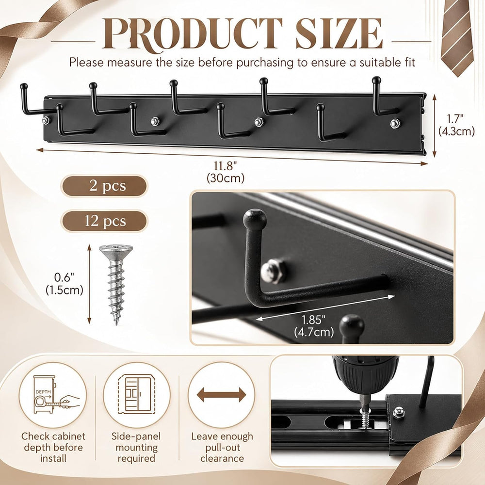 Blulu 2 Pcs 13.8'' Sliding Tie Rack Hangers for Closet, 9 Tie Each, B...