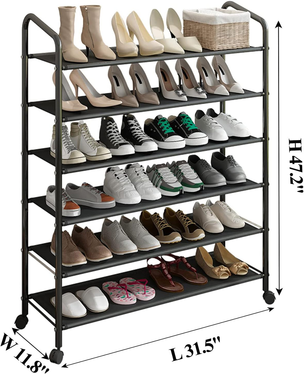 Tall 6-Tier Metal Shoe Rack,Non-Woven Fabric Shoe Shelf,Large Storage Racks w...