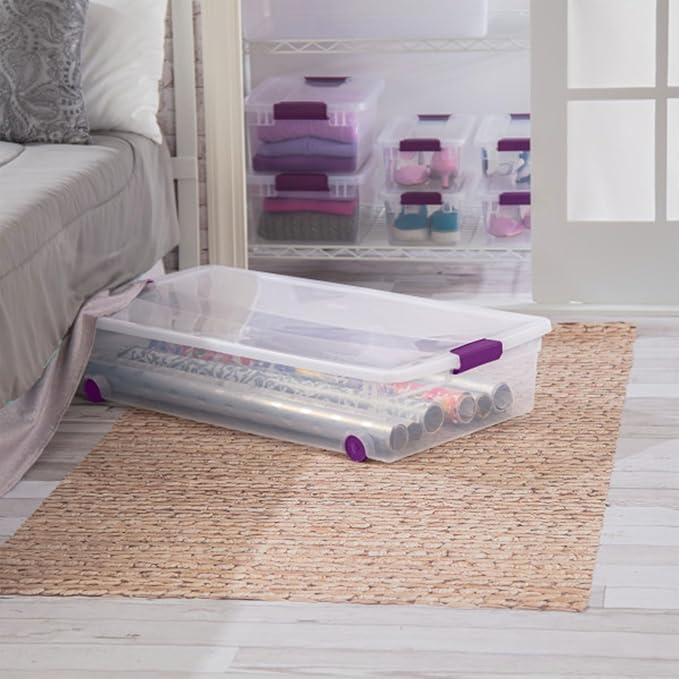 Sterilite 4-Pack 60 Quart ClearView Latch Box, Wheeled Underbed Organizer Bins