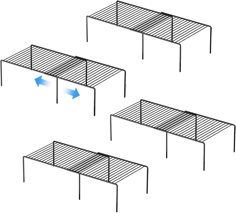 Kitchen Cabinet Expandable Shelf Organizers Set of 4, Adjustable Metal Wire P...