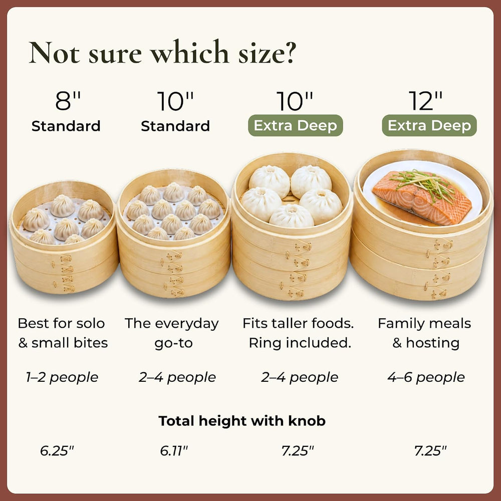 Bamboo Steamer Basket 10-Inch, 2-Tier Dumpling Steamer Cooking