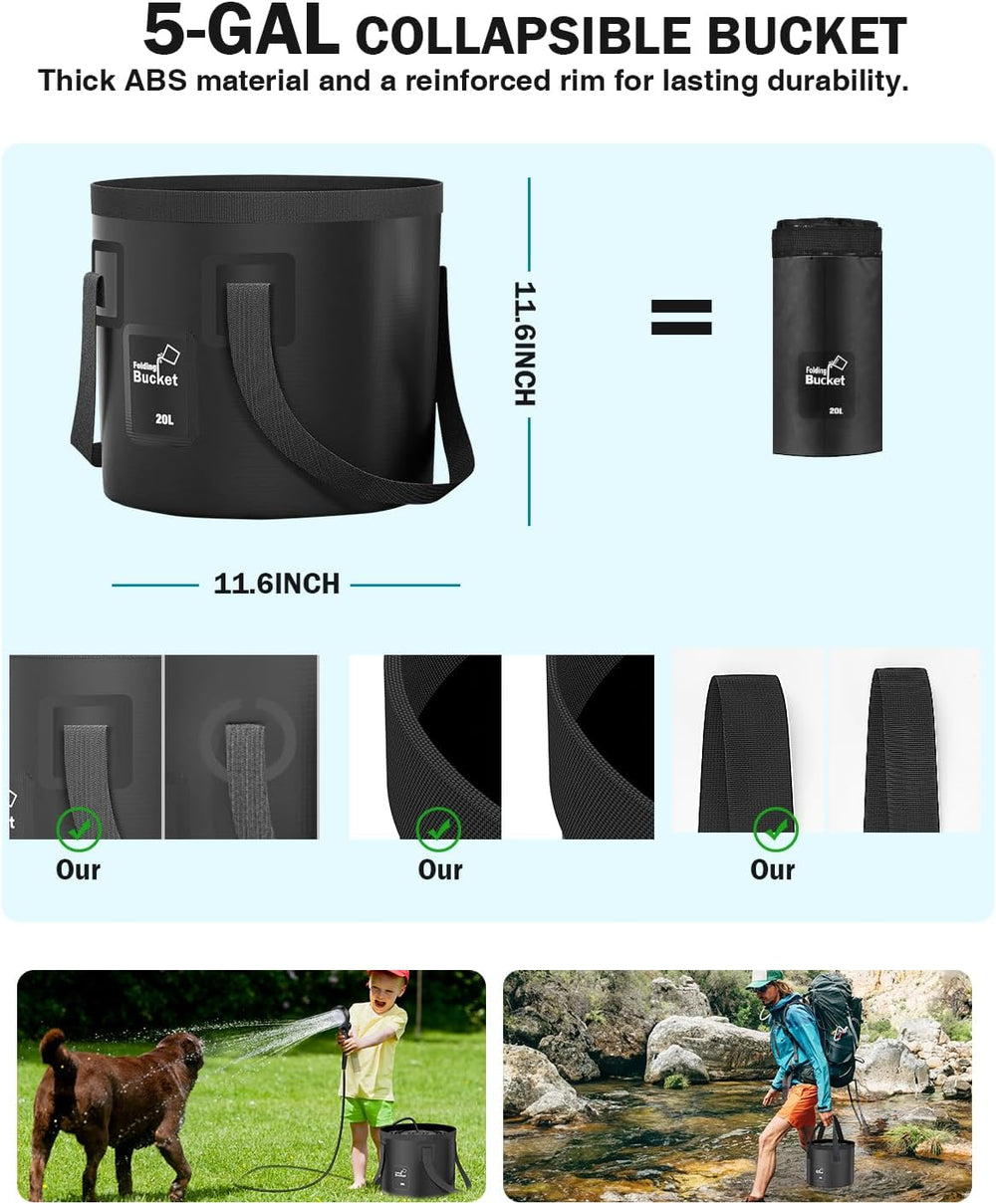 Portable Camping Shower, 6000mAh with LED Display, Camp Shower with 5 Gallons...