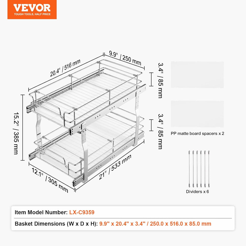 VEVOR Pull Out Cabinet Organizer, 12"W x 21"Dx15.2"H Heavy Dut...