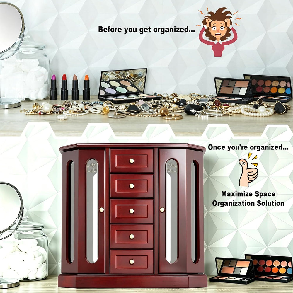 RR ROUND RICH DESIGN Vintage Jewelry Armoire with Mirror Brown