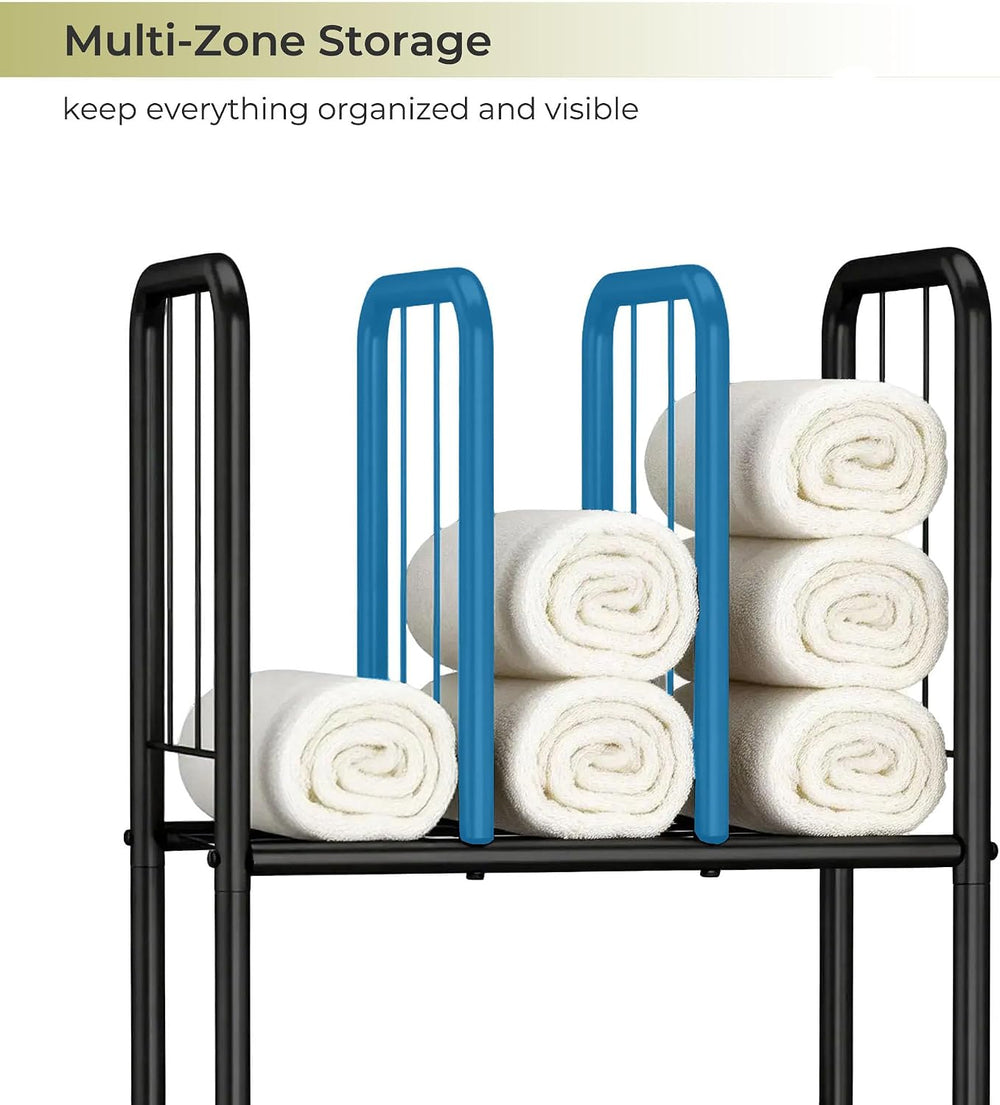 3-Tier Towel Storage for Bathroom, Freestanding Towel Rack with Dividers