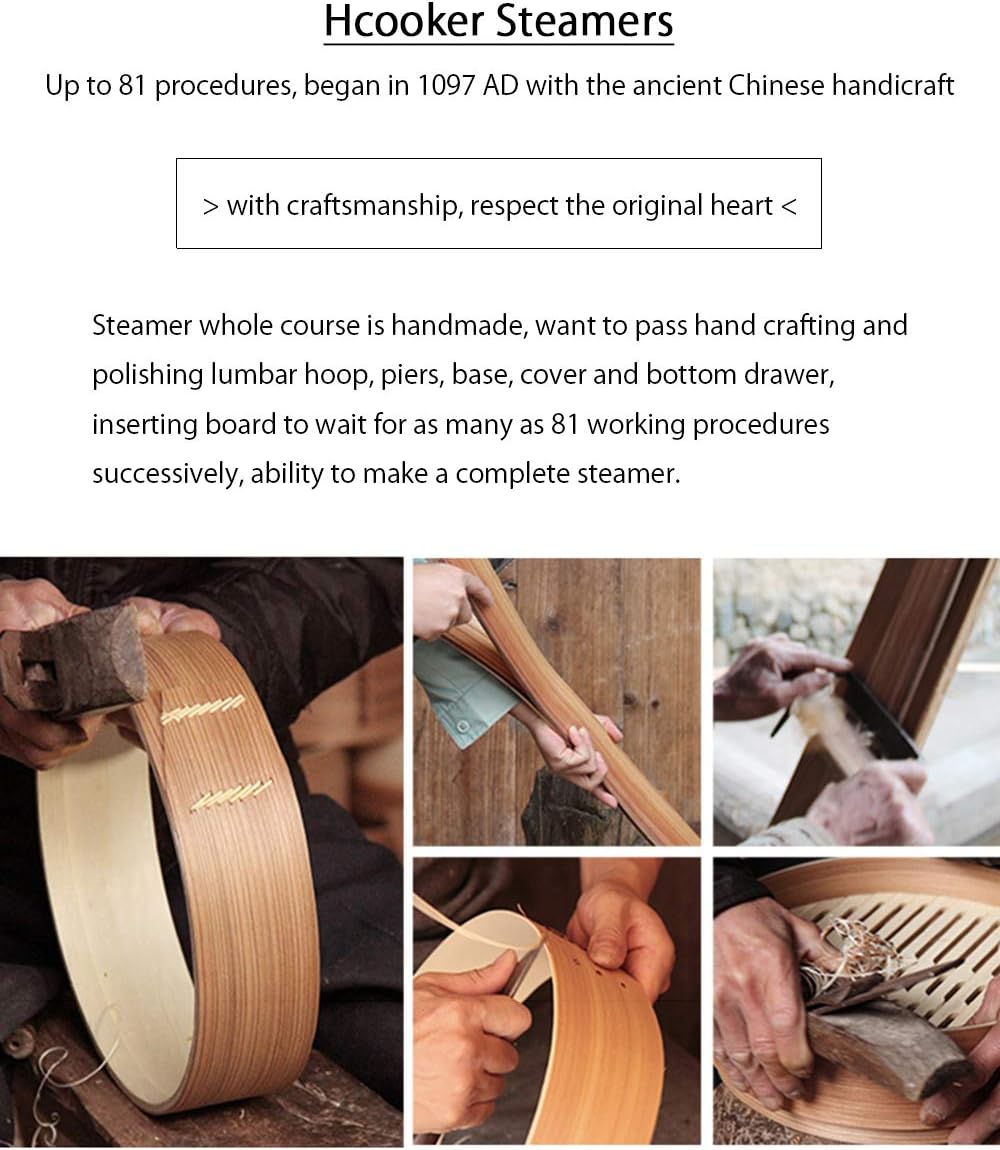 2-Tier Kitchen Bamboo Steamer with Stainless Steel Rings for Asian Cooking | ...