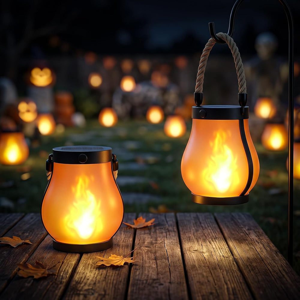 Solar Lanterns Outdoor Waterproof,2 Pack Flickering Flame Hanging Lanterns