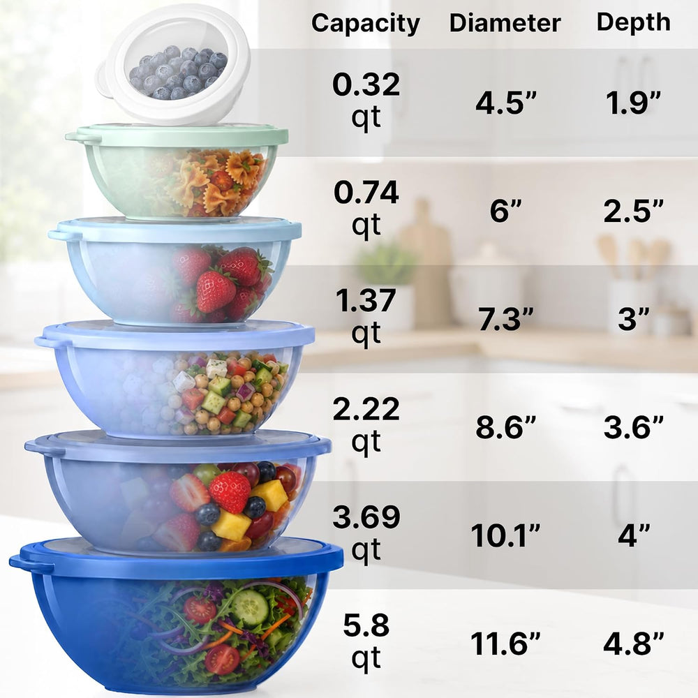 Zulay Kitchen 12 Piece Plastic Mixing Bowls with Lids Set - Leak-Proof Microw...