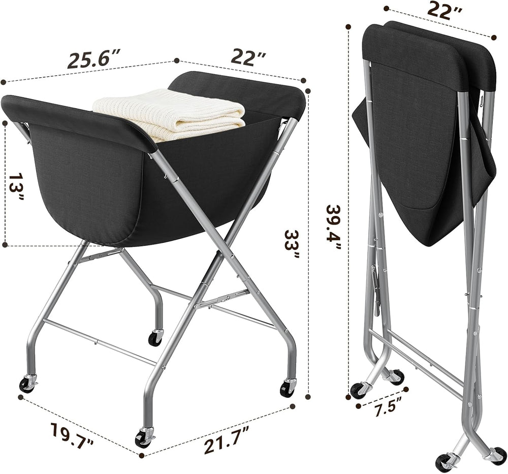 ELYKEN Laundry Basket with Wheels, Collapsible Laundry Hamper, Black