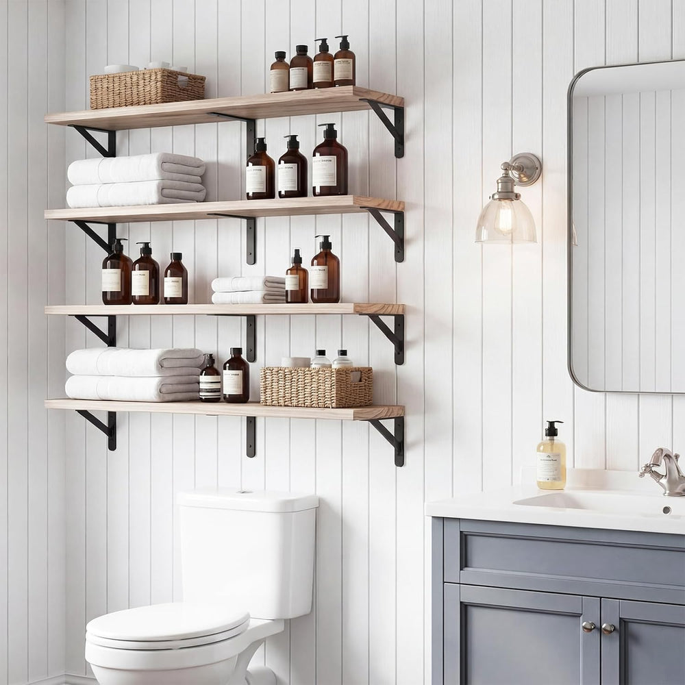 YGEOMER 35.4in Floating Shelves for Wall, Light Carbonized Brown Set of 4