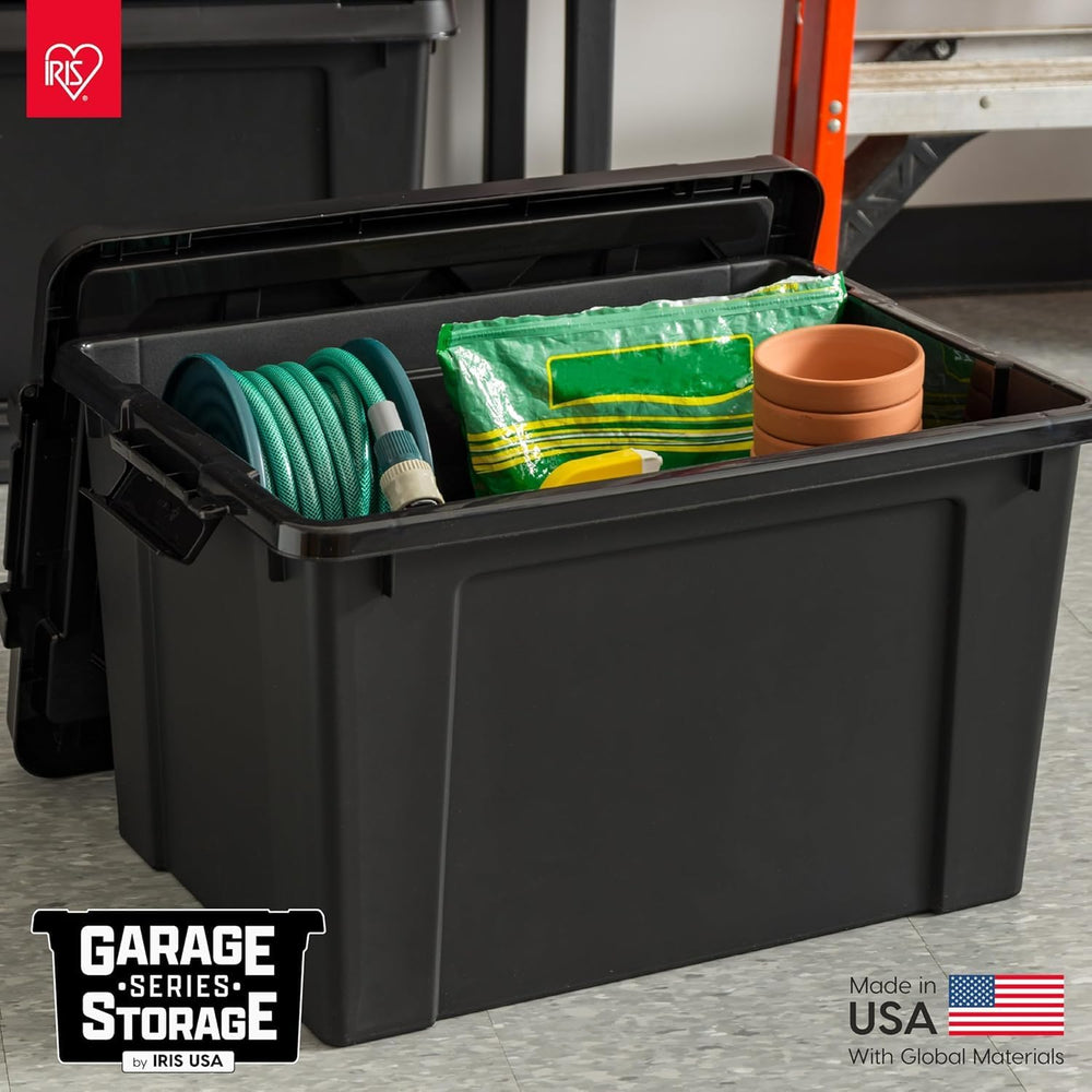 IRIS USA 6-Pack 20 Gal Heavy Duty Lockable Storage Totes with Lids, Black