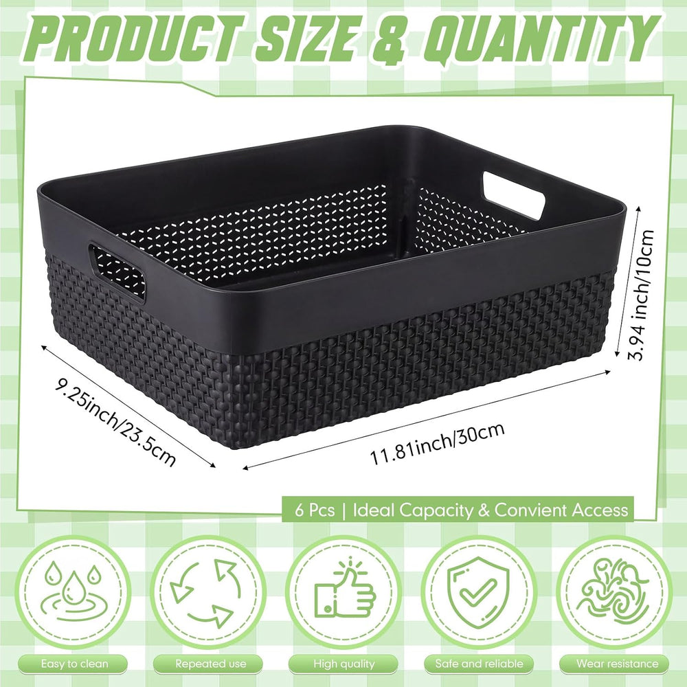 Newtay 6 Pcs Black Plastic Storage Baskets for Organizing