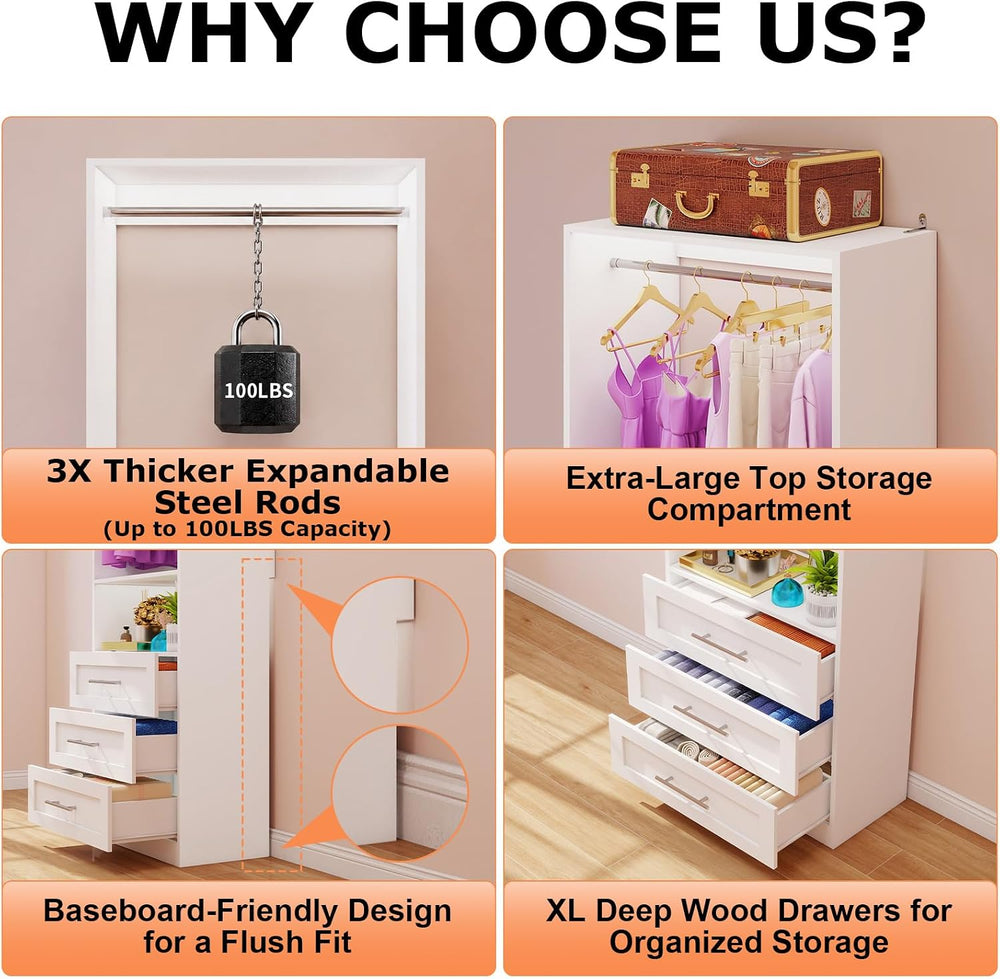Westcity Closet System Set of 4, Closet System with 12 Drawers, 8 Rods & ...