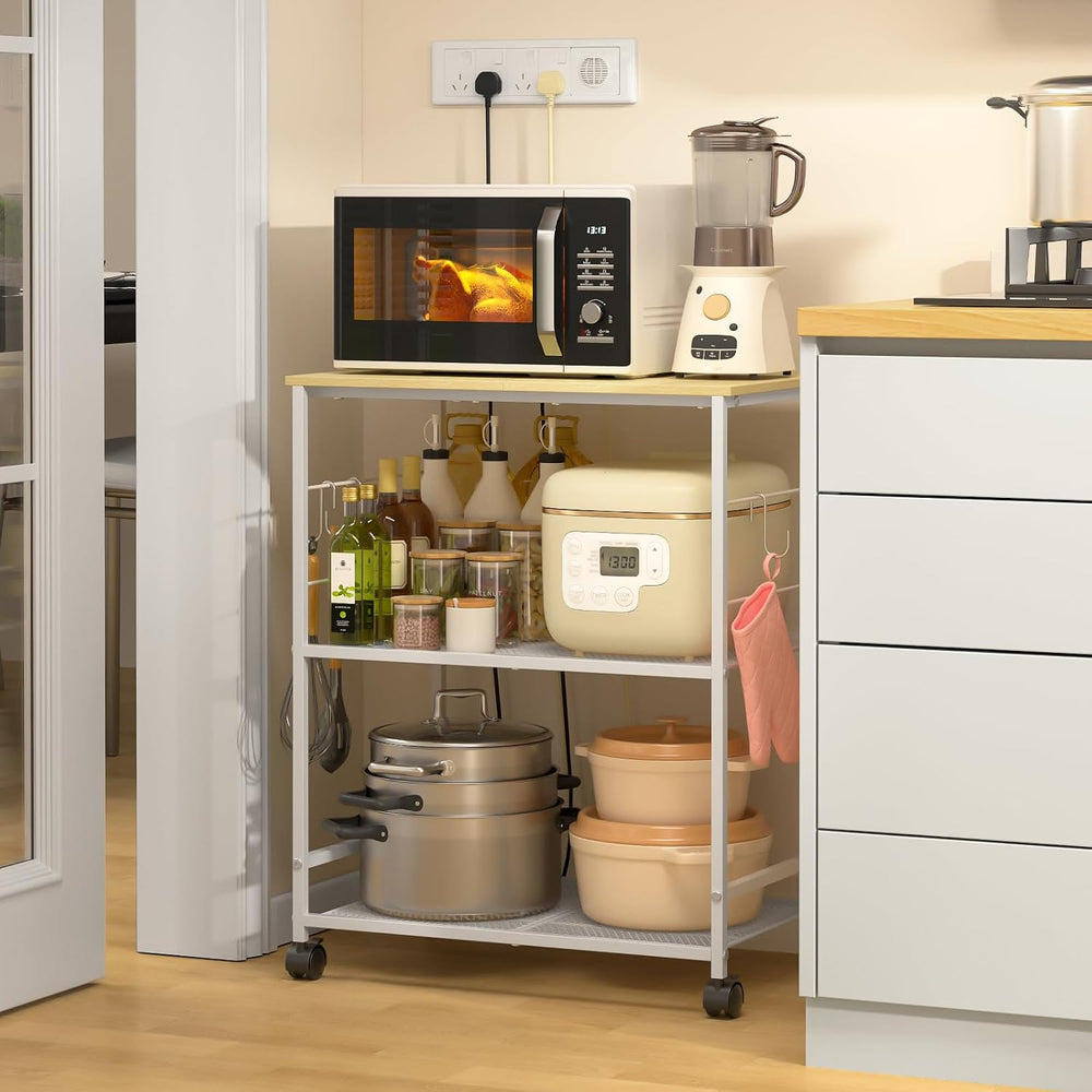 ThreeHio Rolling Kitchen Microwave Cart, 3 Tier Microwave Table Stand with St...