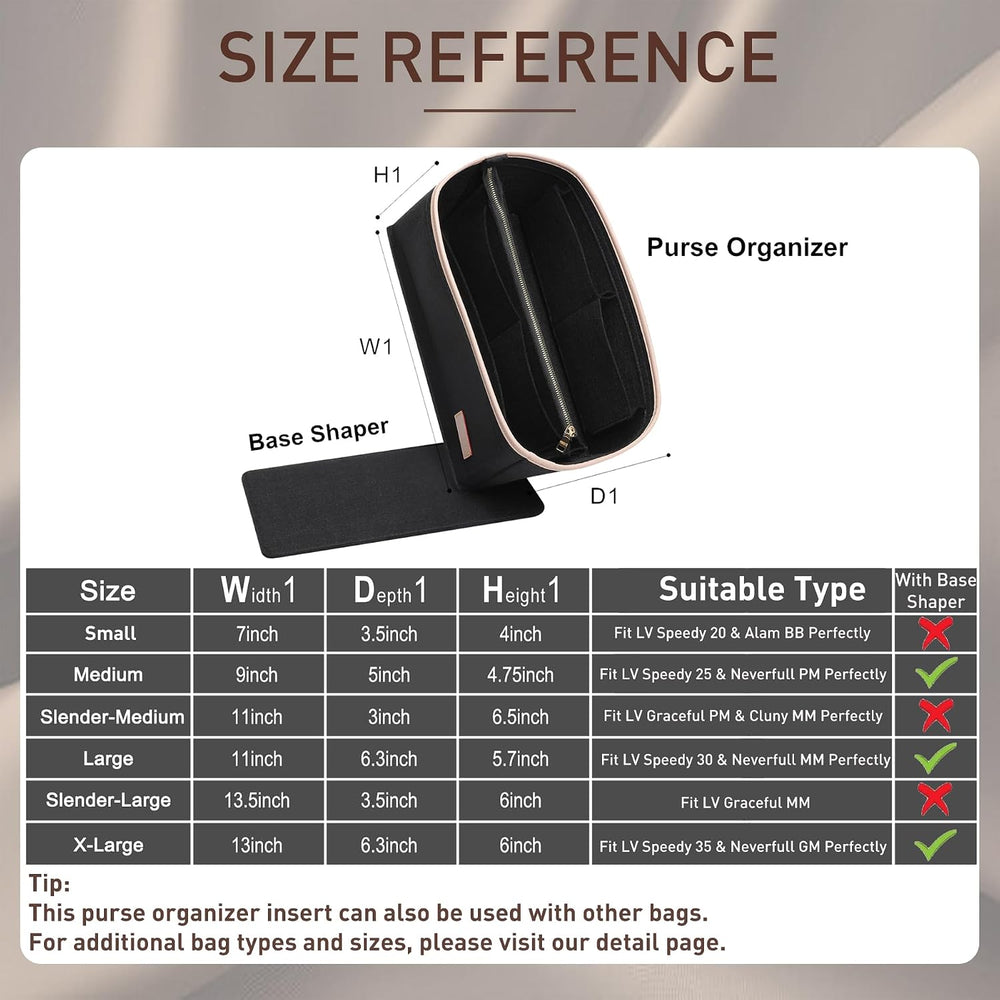 Doxo Felt Purse Organizer Insert & Base Shaper 2pc Set for Speedy 30, Black