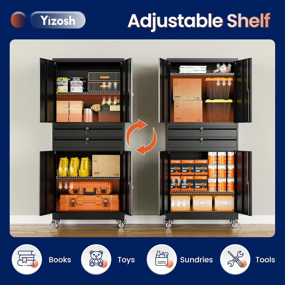 Yizosh Metal Garage Storage Cabinet with Locking Doors and Adjustable Shelves...