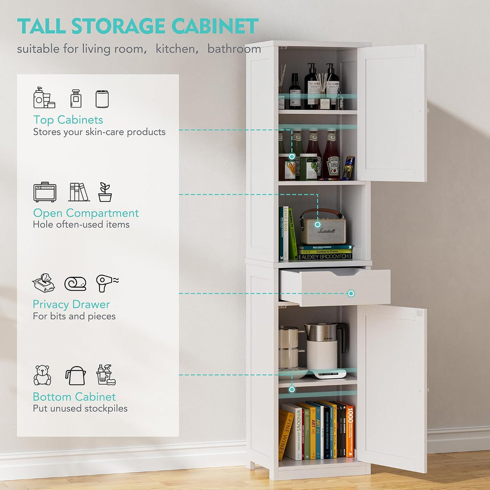Vongrasig 64”Tall Narrow Slim Bathroom Storage Cabinet with 2 Doors, White