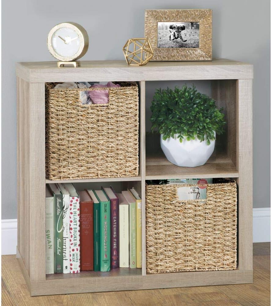 mDesign Seagrass Woven Cube Basket Organizer with Handles - Storage for Bedro...