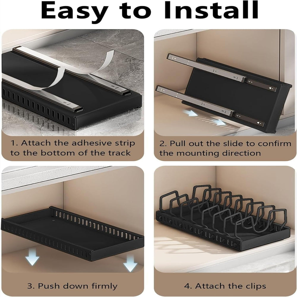 AmoiChic 2 Pack Pull Out Cabinet Organizer for Pots and Pans, Black Storage R...