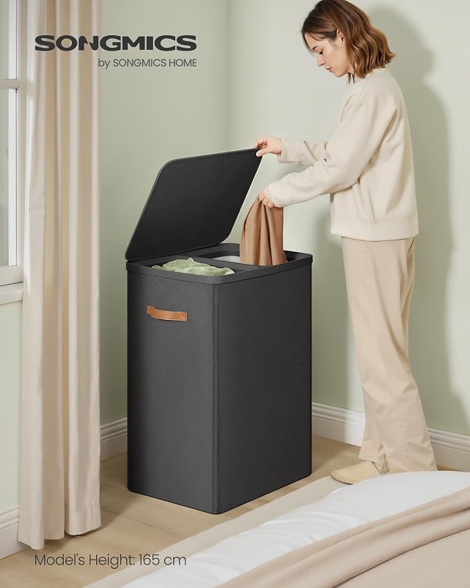 SONGMICS Laundry Basket, 44.9 Gal. Laundry Hamper, 2 Compartments, Easy Assembly