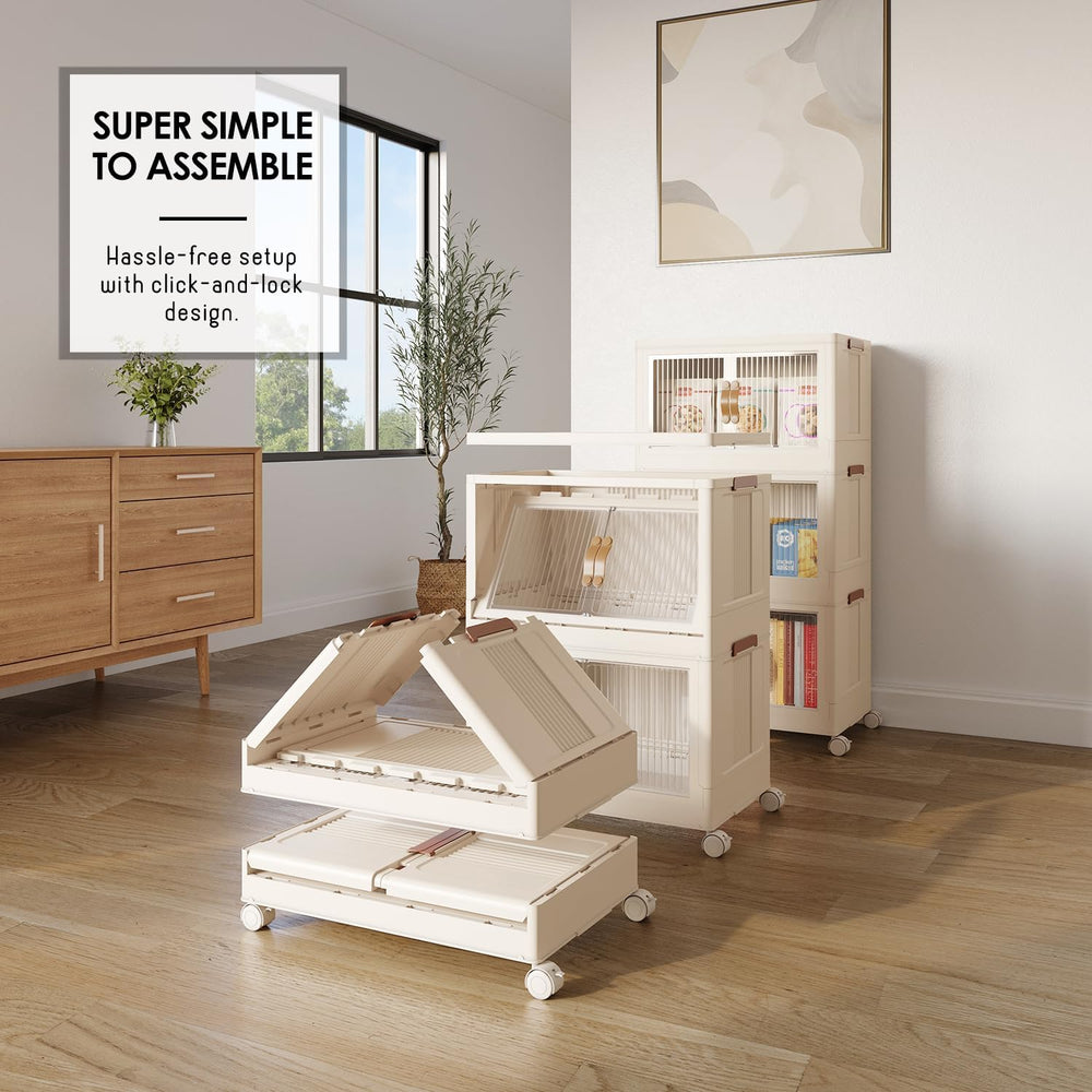 1 Tier Plastic Stackable Storage Bins Open Front with Lids & 360° Wheels ...