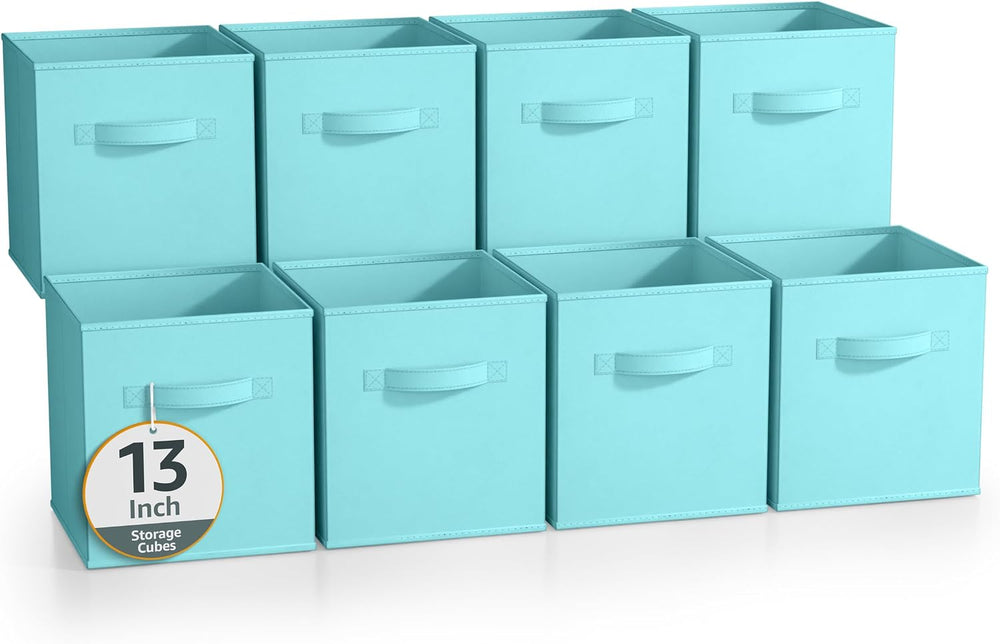 Sorbus Fabric Storage Cubes, 8 Pack, with Handles (13 Inch, Aqua)