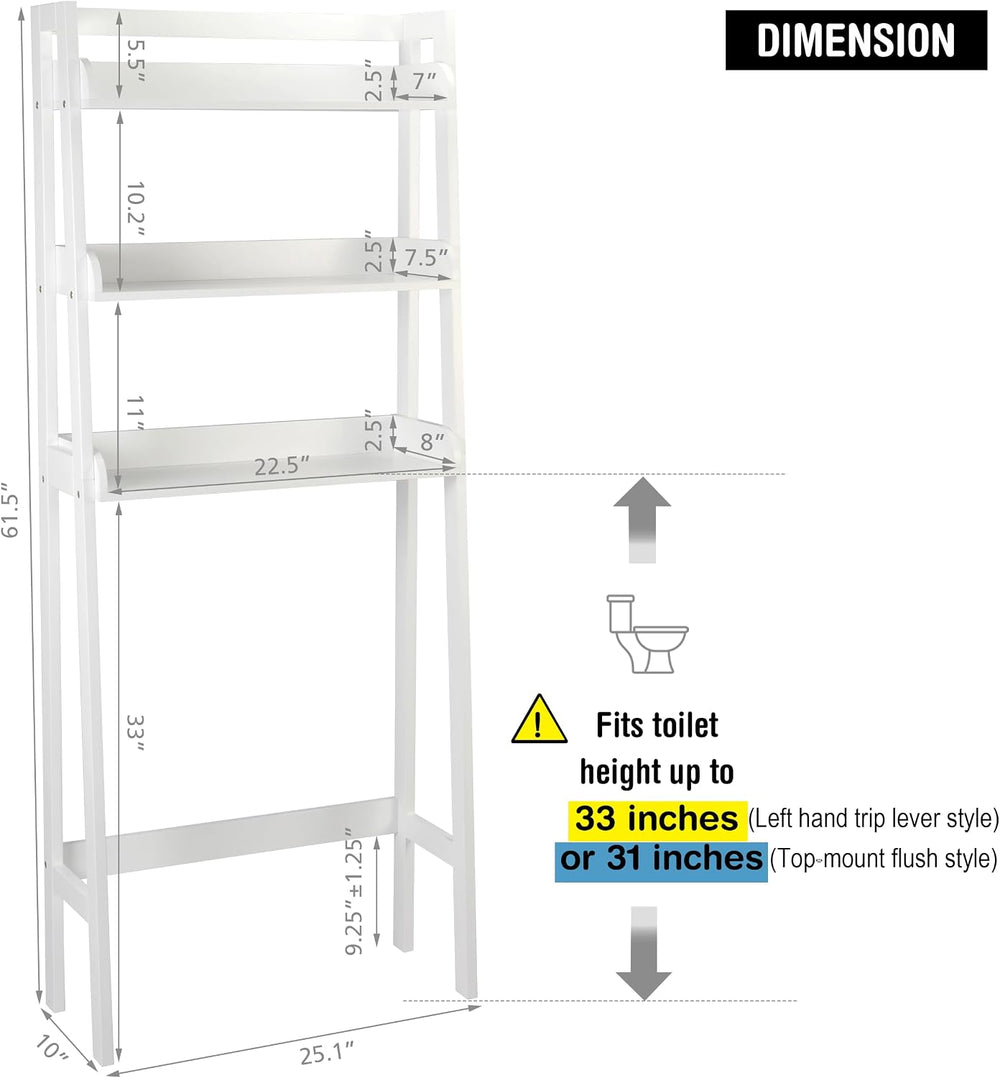 UTEX Over The Toilet Storage Shelf, 3-Tier Bathroom Organizer, White