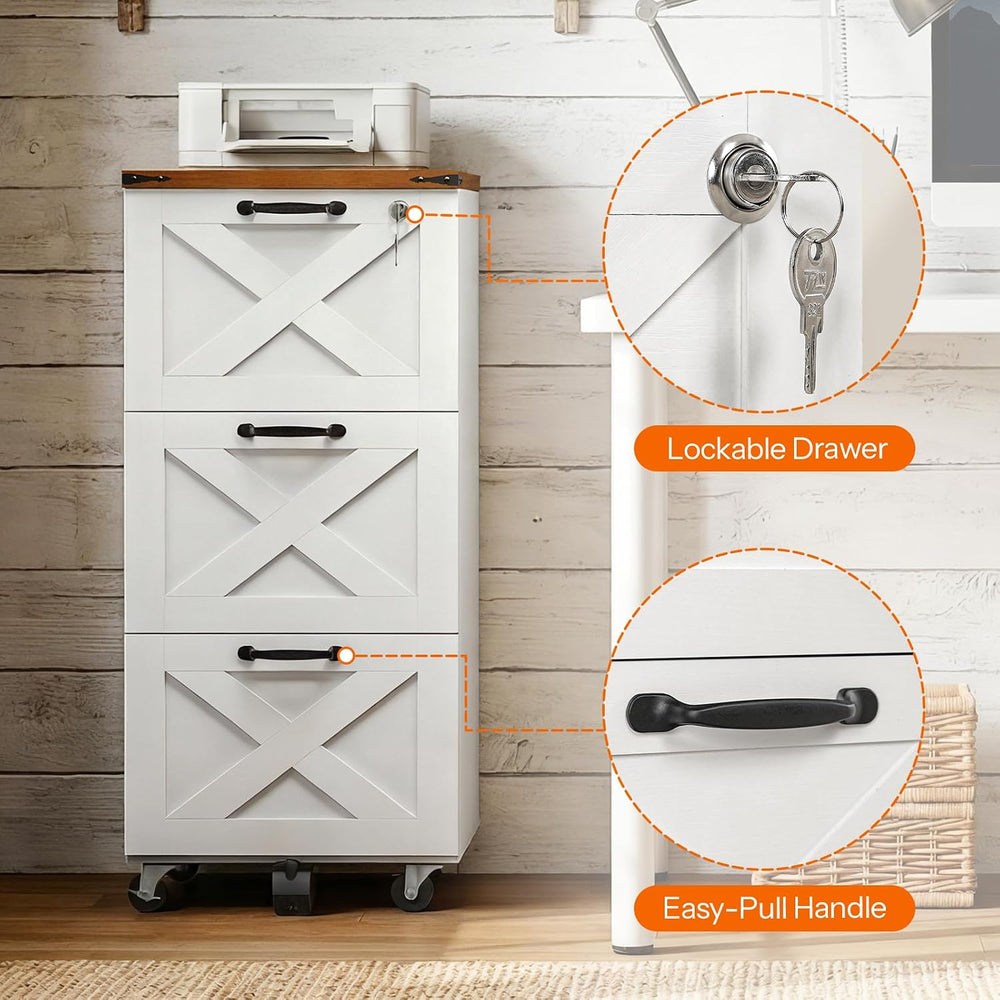HOOBRO 3 Drawer File Cabinet with Lock, Mobile Filing Cabinet for Home Office...