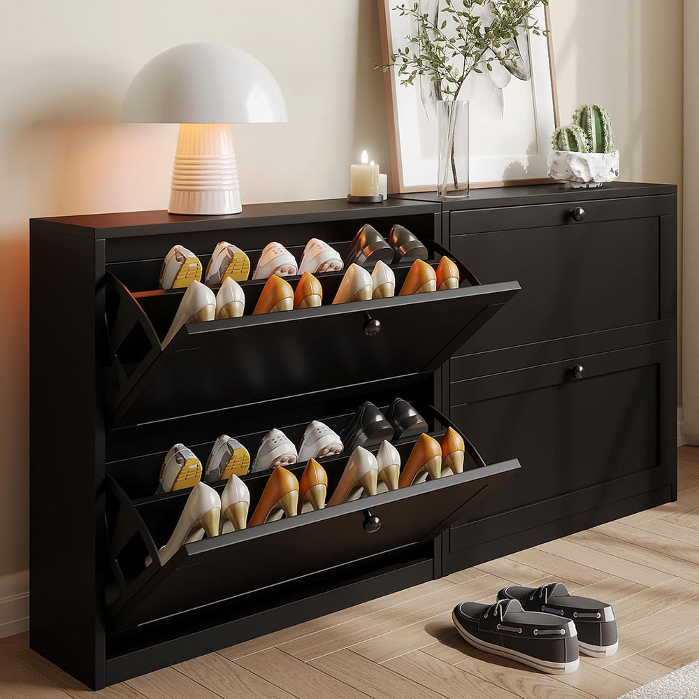 VOWNER Shoe Cabinet with 2 Flip Drawers, Freestanding Shoe Storage Cabinet wi...