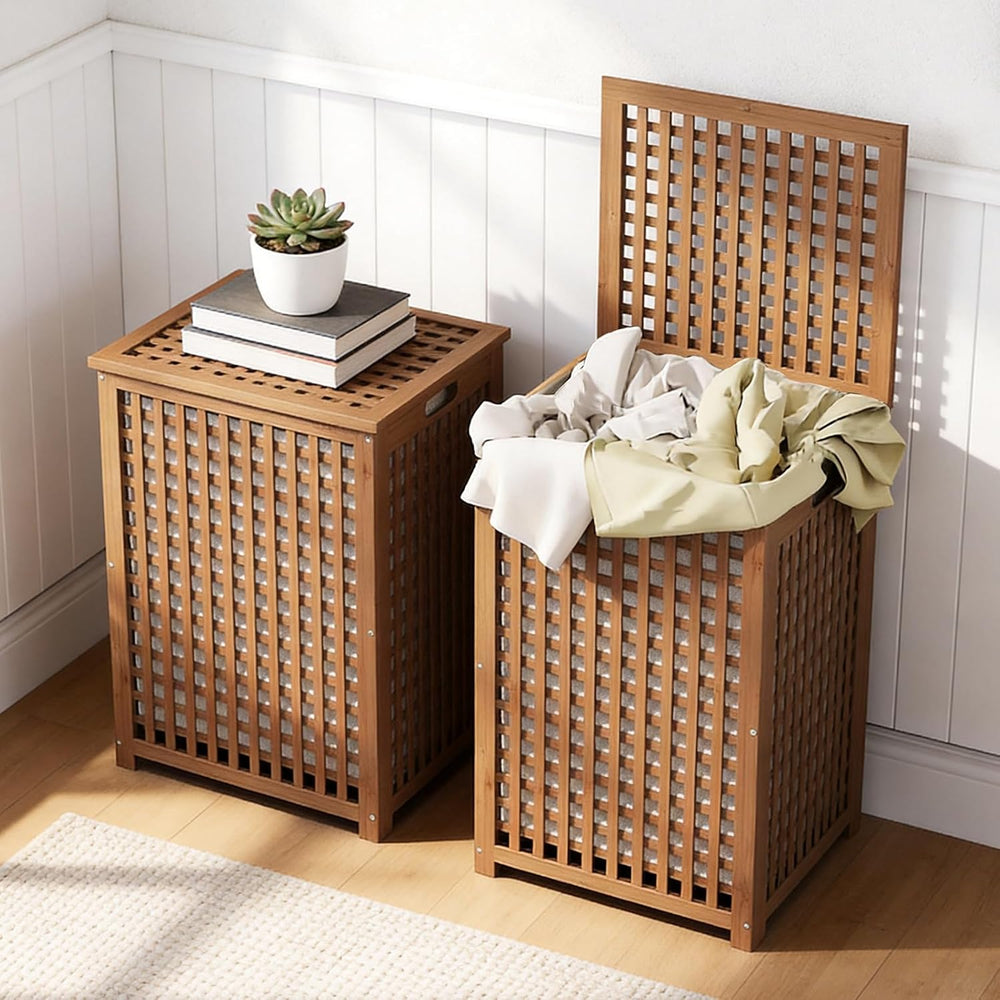oakvivo Laundry Basket with Lid, 17.7" x 17.7" x 25.6" Bamboo ...