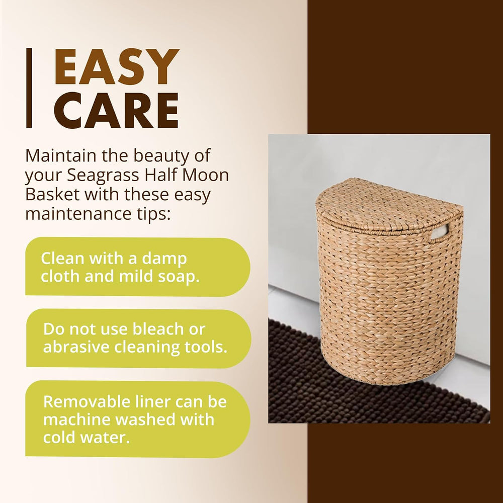 KOUBOO Seagrass Half Moon Basket, Handwoven Laundry Hamper Basket with Lid, H...