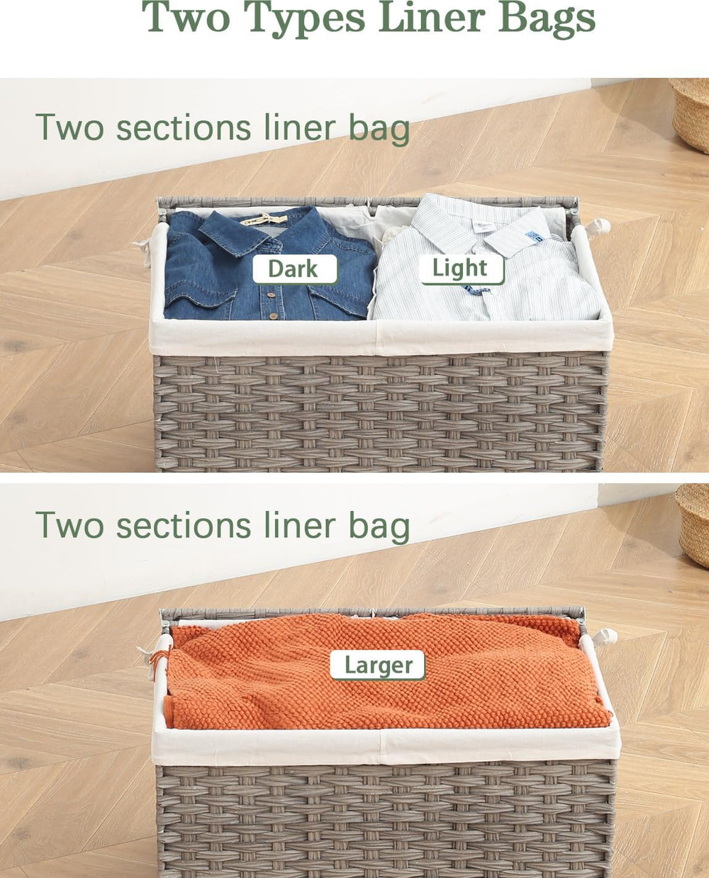 Storage Basket with Lid Wicker Baskets for Storage, 160L Gray