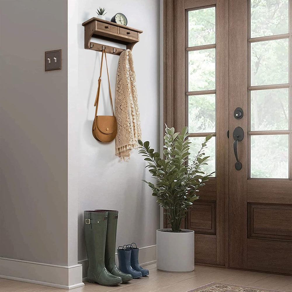 Emfogo Coat Hooks Mounted, Rustic Wood Coat Rack Mount Shelf with Hooks, Farm...