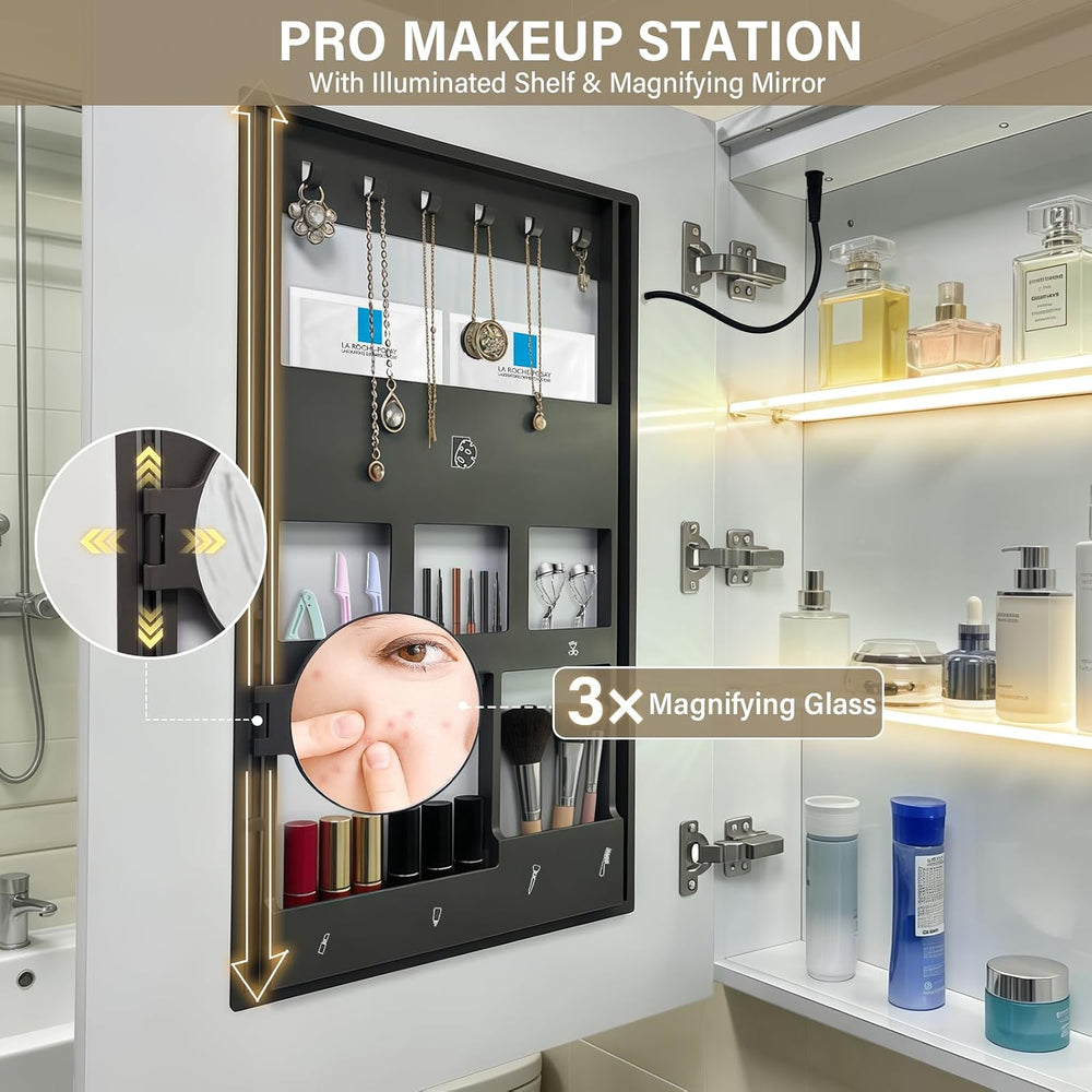 LED Medicine Cabinet with Light,Mirror Cabinet with Cosmetics Storage Rack,3X...