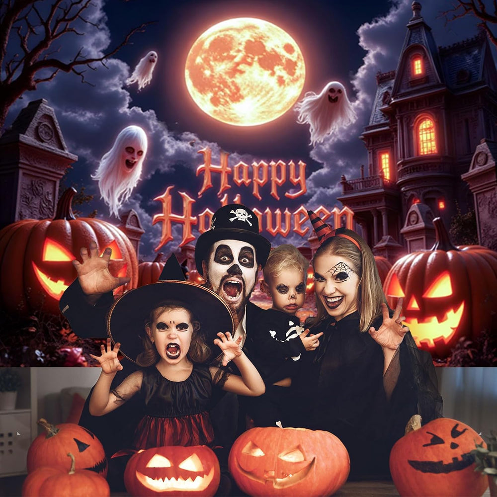 15x10ft Halloween Backdrops for Photoshoot Spooky Golden Full Moon Pumpkin Gh...