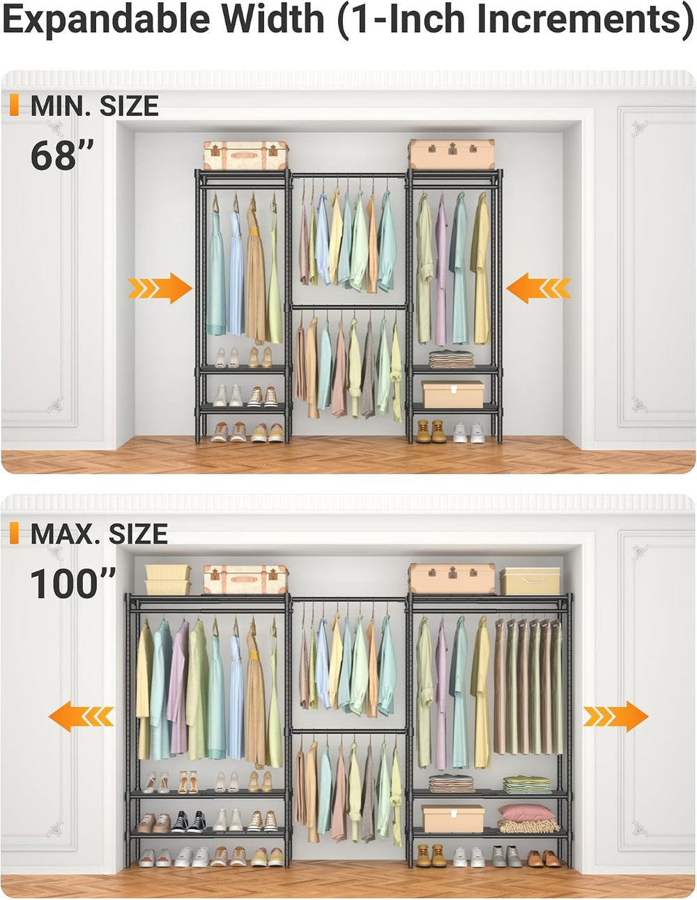 Expandable Heavy Duty Clothes Rack with shelves closet organizer system
