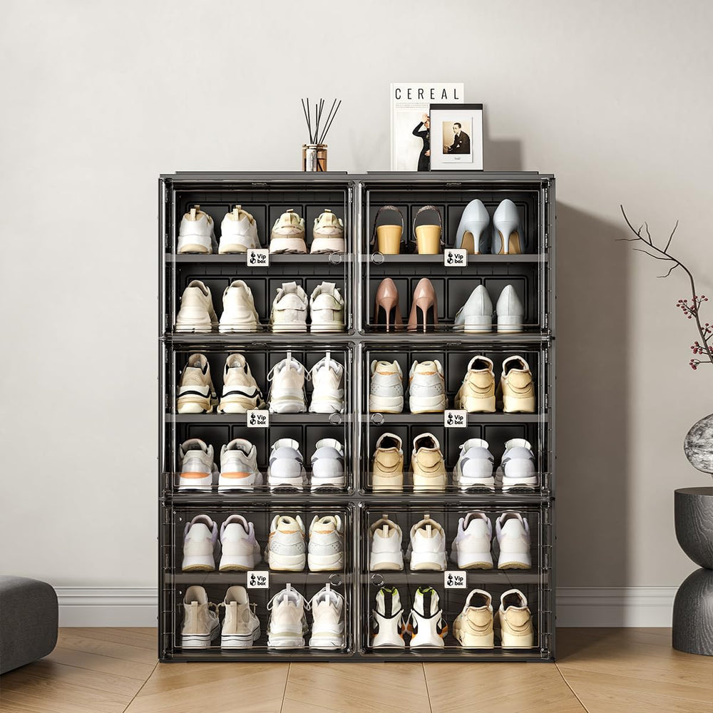 Vipbox Black Shoe Rack Organizer Cabinet for Closet Entryway,Clear Shoe Stora...