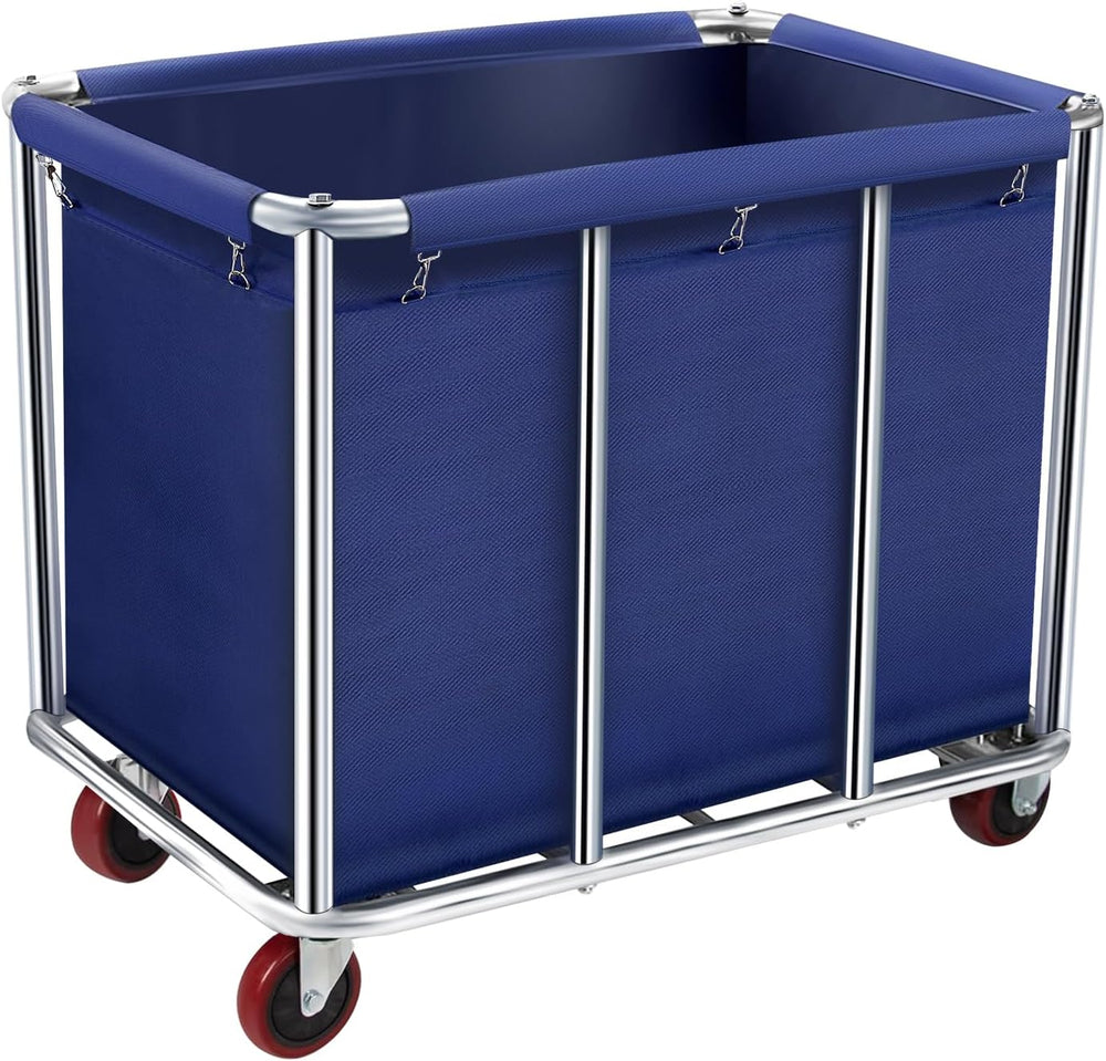 Commercial Laundry Cart with Wheels, 400L Large Rolling Laundry Cart with Ste...