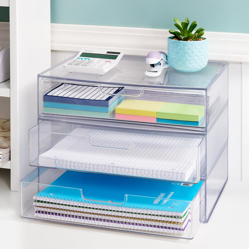 STORi STAX Plastic Stackable Organizer Drawers (Set of 2) Clear | 12.5" ...