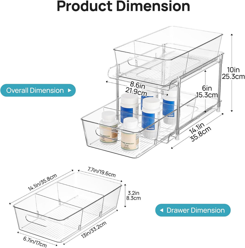 Vtopmart 2 Pack Larger Pull Out Bathroom Under Sink Organizer (M-Standard)