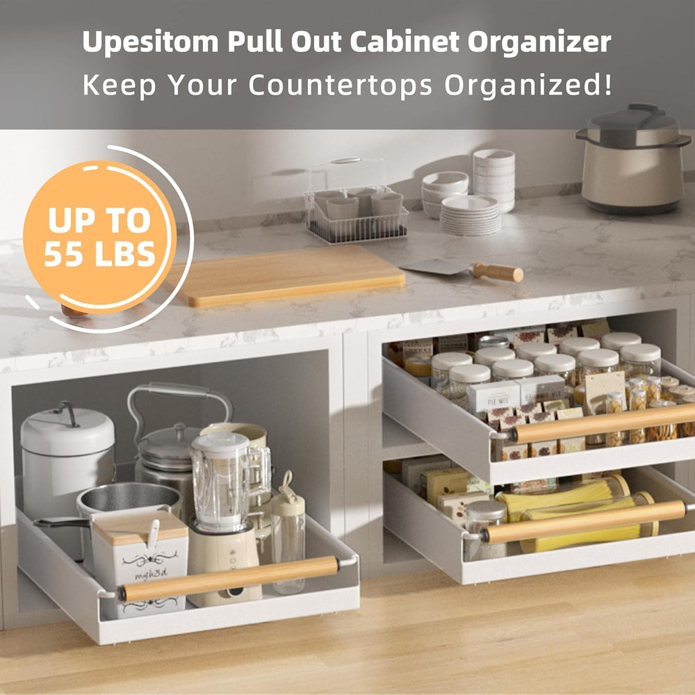 2 Pack No-Drill Pull Out Cabinet Organizer 15.3'' Deep Expandable Sli...
