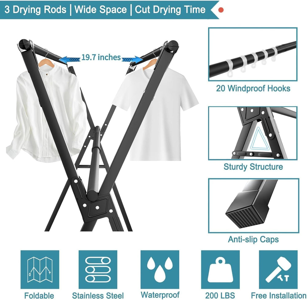 JAUREE 95 Inches Clothes Drying Rack, Drying Rack Clothing Folding Indoor Out...