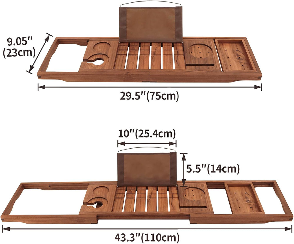 VaeFae Teak Bathtub Tray Expandable, Wooden Tub Caddy, Non-Folding