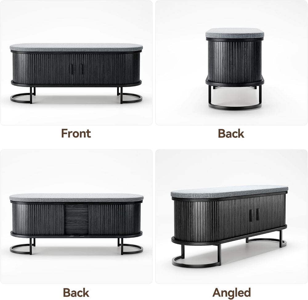 Decofy Shoe Storage Bench with Cushion and Sliding Doors, 47.2 Inch Shoe Benc...